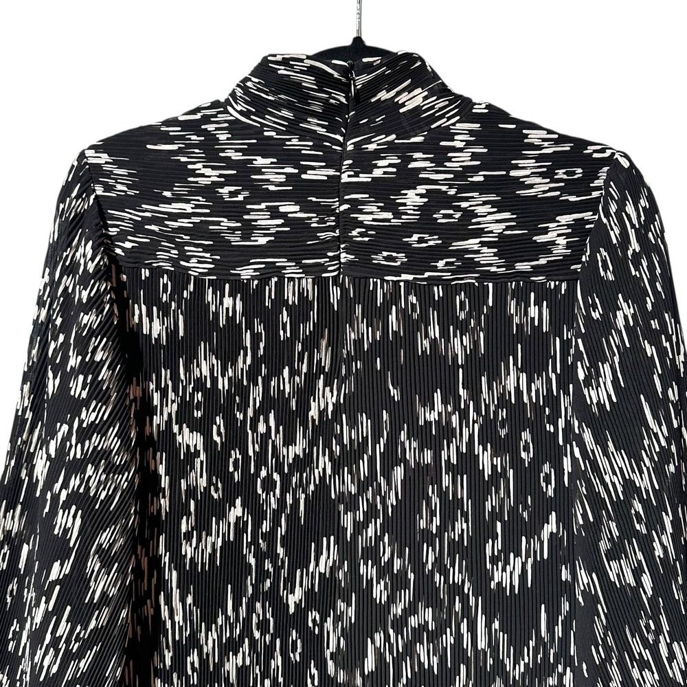 Essentiel Antwerp Astatic Pleated Mock Neck Bishop Sleeve Dress Black White 40 - Picture 6 of 13